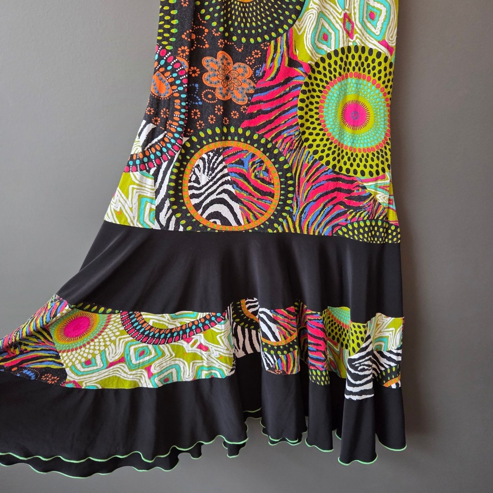 Vintage Joseph Ribkoff Enrobe Mixed Print Tiered Midi Dress Zebra Floral Size 10 - Picture 4 of 5